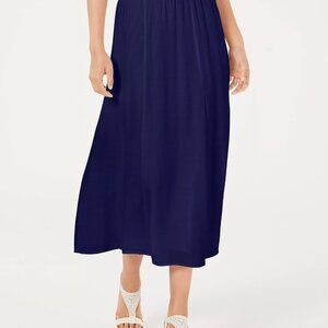 Navy Maxi Skirt with Gold Embroidered Waistband